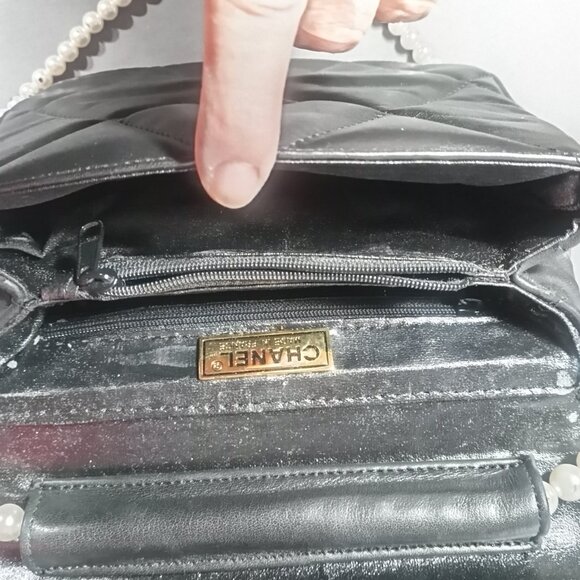 Classic Designer Inspired Quilted Pearl Hand Bag with Shoulder Strap Black - Picture 6 of 16